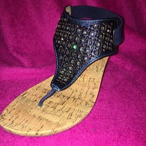 White Mountain sapphire blue sandal wedges